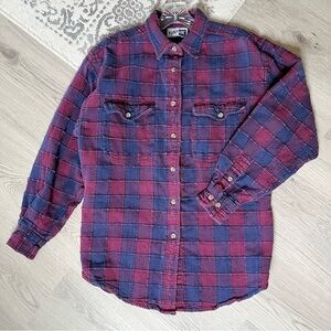 Krazy Kat Textured Patchwork Baggy Sleeve Top Shirt Large Boho Art to Wear Plaid